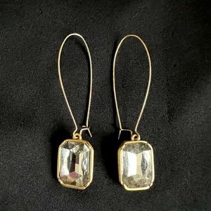 Fashion jewelry hanging earrings, imitation stone, large wire hoops, 2.5” long